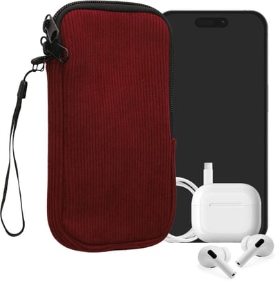kwmobile Telefoontasje voor XL - 6,7/6,8" Hoesje - Van Neopreen en Ribfluweel - Mobieltasje 17,2 x 8,4 cm - Smartphone tasje in wijnrood