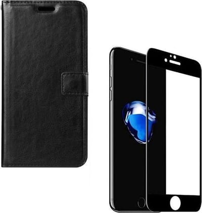 Bookcase Geschikt voor: iPhone 7 / 8 / SE 2 2020 / 2022 - zwart - portemonee hoesje + 2X Full cover Tempered Glass Screenprotector