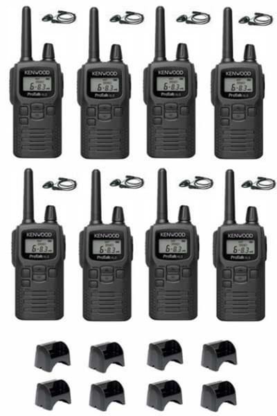 Set van 8 Kenwood PKT-300 ProTalk XLS IP52 PMR446 mini portofoons en D-shape oortje