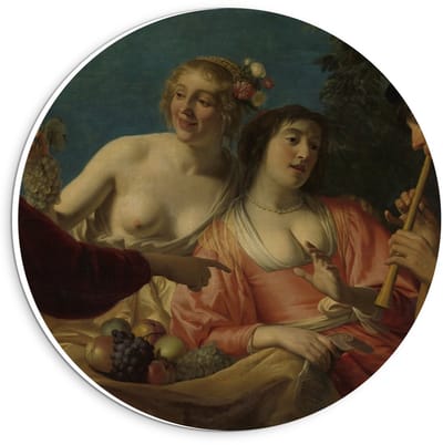 KuijsFotoprint - Schilderij - Oude Meesters Fluitspelende Herder Herderinne. Gerard V Honthorst - Blauw, Bruin En Roze - 20 X 20 Cm
