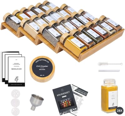Kruidenrek met 28 Potjes - Keuken Organizer met Lade - Compleet Set - Zwart