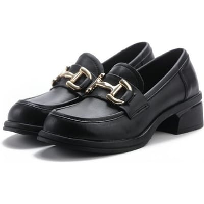 Dames Mocassins van Koeienhuid Schoenen Echt Leer Lage Top Dikke Hak Middelhoge Hak Zachte Zool Zachte Ronde Neus Comfortabel en Veelzijdig Casual 41 black