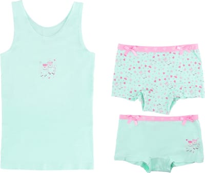 Funderwear meisjes ondergoed - meisjes setje - Alpaca - 2 Boxershorts en hemd setje kind - 122 - Groen