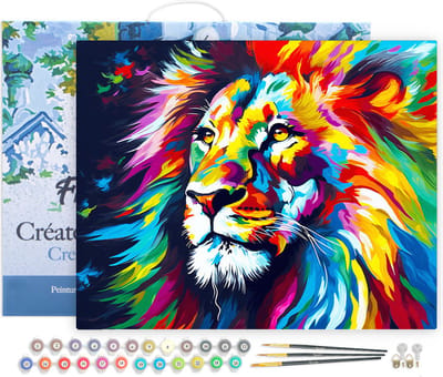 Figured'Art Schilderen op Nummer Volwassenen met lijst Kleurrijke Abstracte Leeuw- Handwerk acrylverf Kit DIY Compleet - 40x50cm Canvas al ingelijst