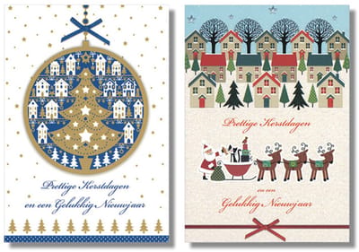 MGPcards - 10 Dubbele wenskaarten - Kerstkaarten / Nieuwjaar - Witte envelop - 10 x 14 cm - 2 Motieven per doosje