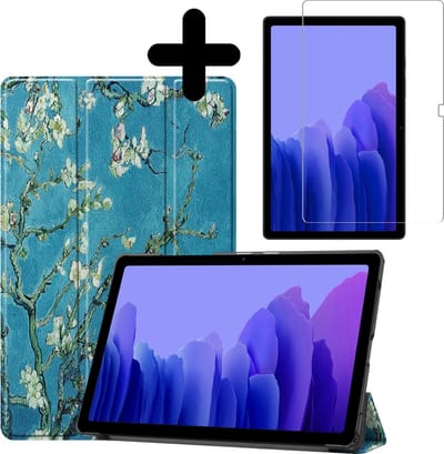 Hoesje - Geschikt voor Samsung Galaxy Tab A7 (2020) - Met Screenprotector - Hardcover Book Case - Trifold Bookcase Hoes - Hard Cover - Tablethoes - Bloesem