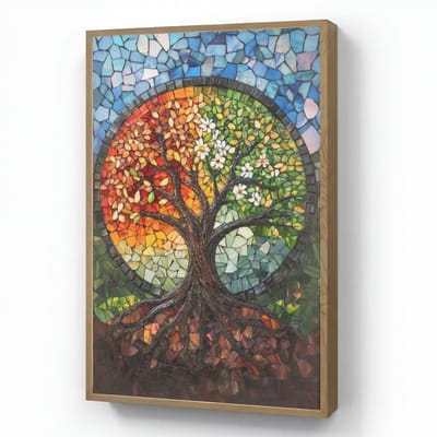 Wandlamp 60x90 cm - Oplaadbaar - Boom - Seizoenen - Mozaïek - Bergen - Wandlampen binnen woonkamer - Slaapkamer lamp - Decoratieve nachtlamp - Vloerlamp draadloos