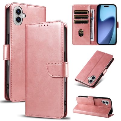 Bookcase Hoesje Geschikt voor iphone 17 – Luxe PU Kalfsleer Telefoonhoes – Portemonnee Hoesje met Kaartvakken, Contant Geldvak, Magneetsluiting & Standaardfunctie - Rosegoud