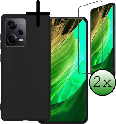 Hoesje Met 2x Screenprotector - Geschikt voor Xiaomi Redmi Note 12 Pro - Sterk & Shockproof - Back Cover - Siliconen Case - Telefoon Hoes - Zwart