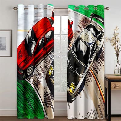 Mode Comic Graffiti Raceauto's Coole Jongens Kinderen Mannen 2 Stuks Lichtfilterend Gordijn voor Woonkamer Slaapkamer Raam Draperie Decor 75W60H(CM) 2PCS