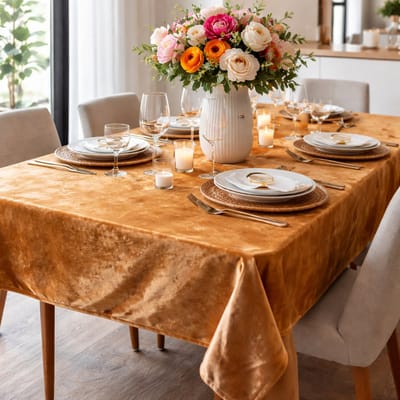 Velvet tafelkleed goud bronze Dubai – 140x250 cm - Luxe tafelkleed – Hotel chique
