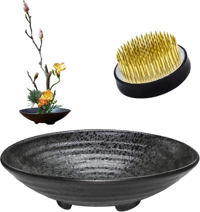 Kenzan-arrangementenset - Bloemschikken benodigdheden - Bloemschikken - Bloembases - Ronde Kenzan van 4,6 cm - Accessoires voor bloemsierkunst - Ideaal voor woondecoratie en hotels - 17 x 4 cm - Zwart