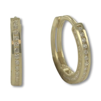 New Bling 9NBSAM-G210298 Gouden Oorringen - Dames - Zirkonia Steentjes - 3 kanten bezet - 14 x 2 mm - Scharnier - 14 Karaat - Goud