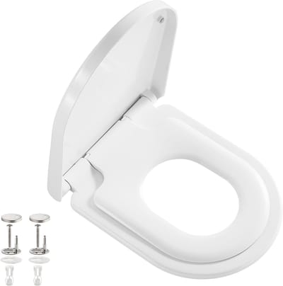 Toiletdeksel met softclosemechanisme & wc-bril in D-vorm, universele wc-bril (PG308)