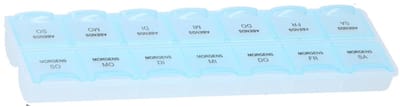 Pillendoos - Medicijnen doosje - Duitstalig - German - Medicatie ordenen - Weekplanner pillen - 7 dagen - Pill box - 14 compartimenten - Medicijn organiser - Blauw - Jonyx