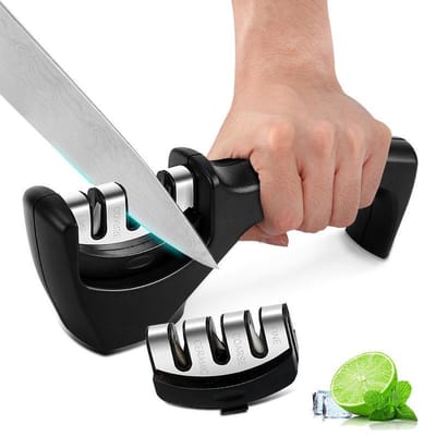 Messenslijper - Zwart - Anti slip - Messen slijper - Slijpen - Mes - Messenslijpers - Proffesioneel slijper - 3 Standen - Ergonomisch - Messen - Scharen slijper