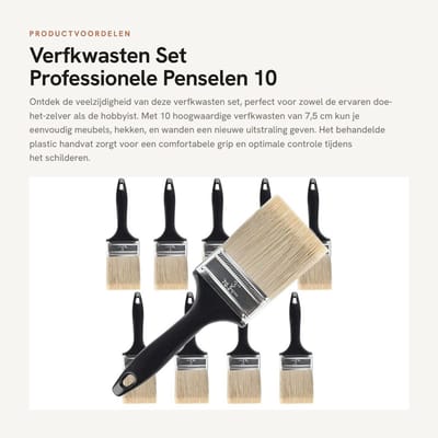 Dailygoods- Verfkwastenset 10 Stuks - Professionele Penselen - Behandeld Plastic Handvat - Voor Doe-Het-Zelf Verf - Geschikt Voor Meubels/Wanden - 7,5 cm - Verfkwasten