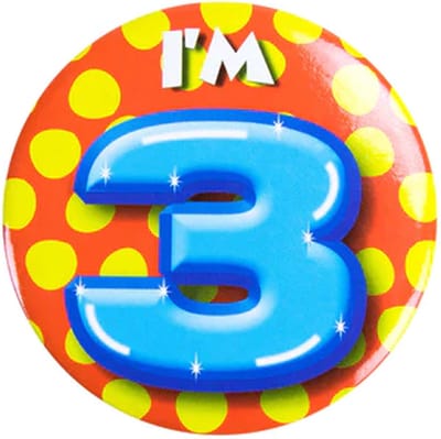 Button 3 Jaar - Button met speld (55mm) - Leeftijd badge - 3 Jaar versiering - Accessoires - Rozet I'm 3 - Verjaardag jongen / meisje / man / vrouw - Button 3 Jaar