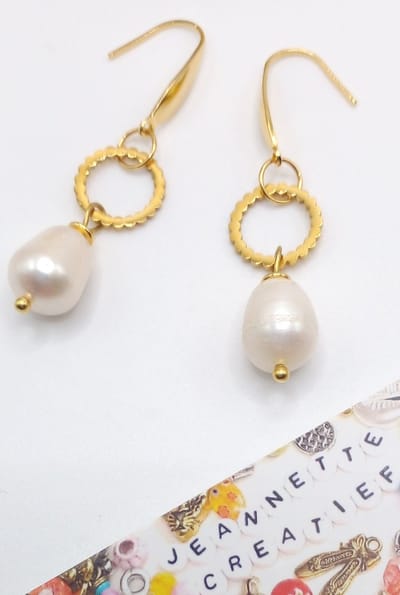Jeannette-Creatief® - Beach - Zoetwaterparels & Gold - Oorbellen met Zoetwaterparels - Oorbellen Goudkleur Zoetwaterparels - Dames Oorbellen - Cadeau - Feestdagen - Sieraden - Moederdag