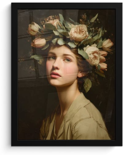 Poster in lijst - Fotolijst 30x40 cm - Posters - Bloemenstilte - Vrouw - Portret - Posterlijst zwart - Decoratie - Wanddecoratie woonkamer - Muurdecoratie slaapkamer