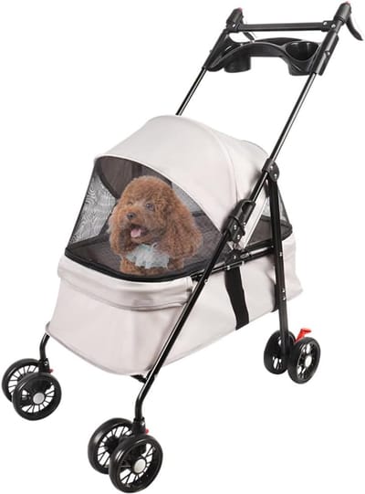 Huisdier Kinderwagen - Dierenbuggy - Comfortabel Vervoer - Opvouwbaar & Wendbaar - Tot 30 kg - Grijs