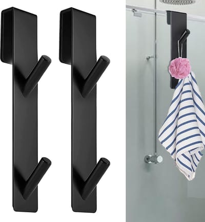 Dailygoods- Douchehaken 2 Stuks - Douchewandhaken Zonder Boren - Roestvrij Staal - Badkamerorganizer - Waterdicht - Voor Glasdiktes 0,5-1,2 cm - Handdoekhaak