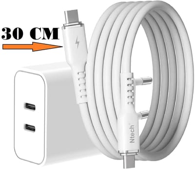 USB C Adapter 35W - USB C Oplader 2 poorten met 30cm Kabel - Snellader - Dual Poorten USB C Adapter - USB C Lader