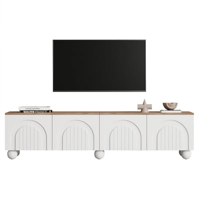 Wishdor - Tv-Meubel - 4 Deuren En 6 Metalen Poten - Minimalistisch - Voor Woonkamer - MDF - Wit En Eikenkleur - 180 X 40 X 45 Cm