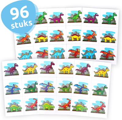 Isa's Friends® - Tattoo's kinderen 96 stuks - Uitdeelcadeau Dino's - Traktatie - Tijdelijke tattoo - Plak tattoo's - Uitdeelcadeautjes voor Kinderen