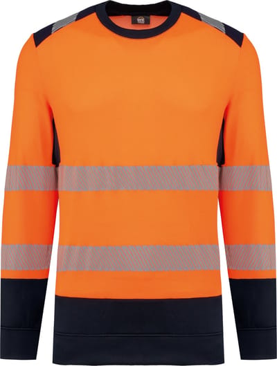WK. Designed To Work Gerecycled veiligheidssweater ronde hals WK420 - Hi Viz Orange / Navy - 3XL