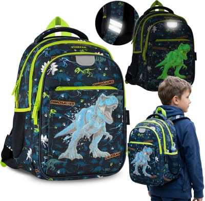 DINO T-Rex Schoolrugzak met versteviging voor jongens, lichtgevend in het donker, met vier vakken 40x29x20cm, 23l