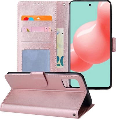 Hoesje - Met Pasjeshouder - Geschikt voor Samsung Galaxy A71 - Luxe Bookcase Portemonee - Flip Case - Kunstleer Book Case - Flipcase - Book Cover - Walletcase - Portemonneehoes - Telefoonhoesjes - Rosé goud