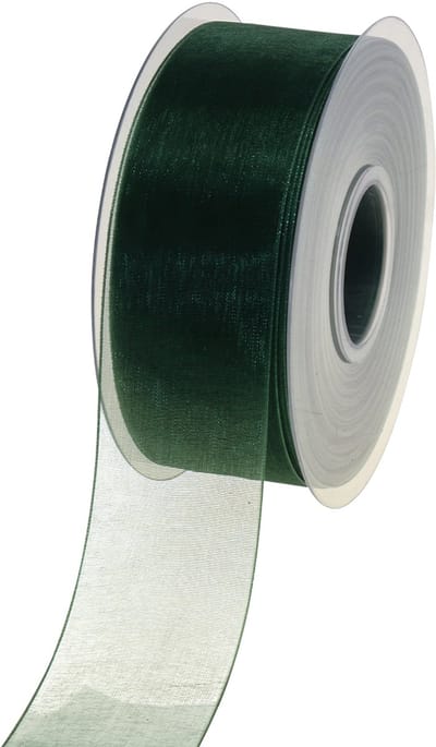 Organza lint groen cadeaulint geweven rand dennengroen 40mm 50m