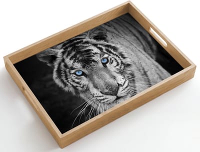 Dienblad hout 50x35 cm - Schootdienblad - Tijger - Dier - Zwart - Blauw - Modern - Borrelplank rechthoek - Plateau dienbladen