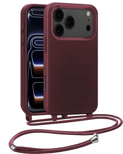 Hoesje Geschikt voor iPhone 17 Pro / 18 Pro Hoesje Siliconen Case Met Koord - Hoes Geschikt voor iPhone 17 Pro / 18 Pro Hoesje Backcover Met Telefoonkoord - Telefoonhoes - Aubergine