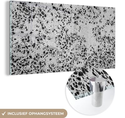 Glasschilderij - Graniet - Steen - Zwart - Wit - 80x40 cm - Foto op glas - Decoratie slaapkamer