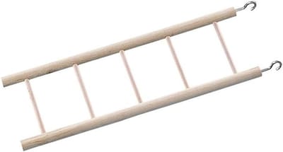Houten Vogel Ladder - Zitstok Klimtouw - Volière Inrichting - Vijf Stevige Sporten - 45 x 15 cm - Natuurhout