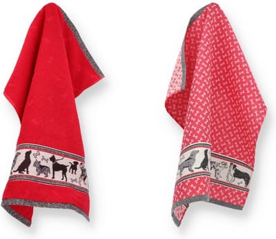 Luxe Keukendoek en Theedoek Hond Rood - Bunzlau Castle - 100% biologisch katoen - Keukendoek 60x53cm en Theedoek 65x65cm