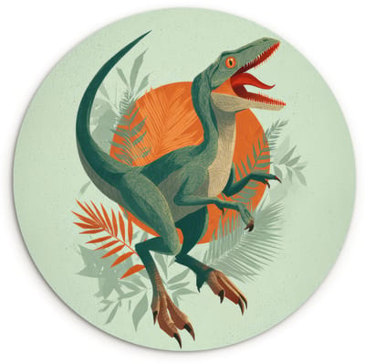 WallCircle® Wandcirkel 120x120 cm - Muurcirkel Dino - Bladeren - Grafisch - Groen - Muurdecoratie woonkamer - Wanddecoratie slaapkamer - Kamer decoratie accessoires - Ronde schilderijen XXL