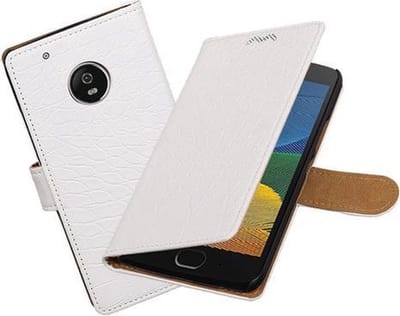 BestCases.nl Motorola Moto G5 Krokodil booktype hoesje Wit