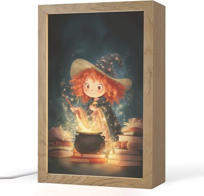 Nachtlampje 20x30 cm - Kinder lampje - Tovenares - Meisje - Boeken - Toveren - Tafellamp kinderkamer - Slaapkamer lamp - Bedlamp kinderen - Kinderlampje stopcontact - Wandlamp babykamer - Nachtlampjes