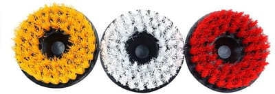 Dailygoods- Borstelset 3 Stuks - Wit/Zacht voor Leer/Glas/Tapijt - Geel/Medium voor Badkameroppervlakken - Rood/Stijf voor Buiten - 5 Inch Diameter - Geschikt voor Diverse Oppervlakken - Schoonmaakborstels