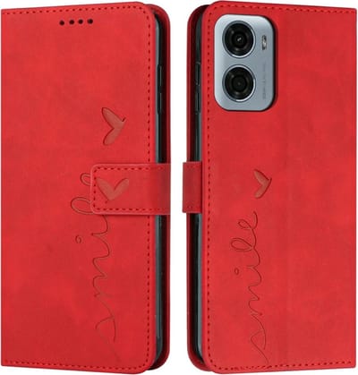 Coverup Hoesje - Geschikt voor Motorola Moto G05 / E15 Hoesje - Coverup Smile Book Case - Rood