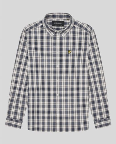 Lyle & Scott gewassen geruit poplin Cove/donker marineblauw shirt met lange mouwen