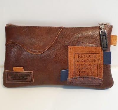 Toetie & Zo Handgemaakte leren Etui Patchwork Bruin, telefoontas, makeuptas, toilettas, pennenetui, medicijntasje, leder