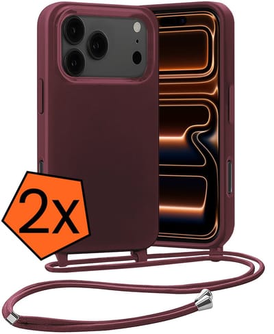 Hoesje Geschikt voor iPhone 17 Pro / 18 Pro Hoes Met Telefoonketting - Backcover Geschikt voor iPhone 17 Pro / 18 Pro Case Met Koord - Aubergine - 2 PACK