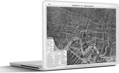 Laptop sticker - 15.6 inch - Historische stadskaart van het Noord-Hollandse Haarlem - zwart wit - 36x27,5cm - Laptopstickers - Laptop skin - Cover