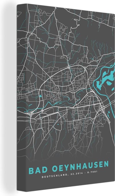 Canvas Schilderij Duitsland – Blauw – Bad Oeynhausen – Stadskaart – Kaart – Plattegrond - 20x30 cm - Wanddecoratie