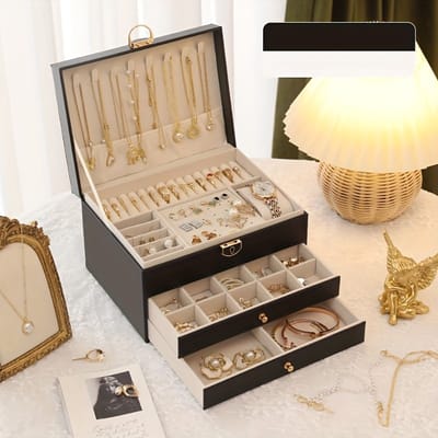 Sunova Sieradendoos met Lades en Slot – Luxe Sieradenopbergdoos Dames – Leder Look – Organizer voor Kettingen, Ringen en Oorbellen – Zwart