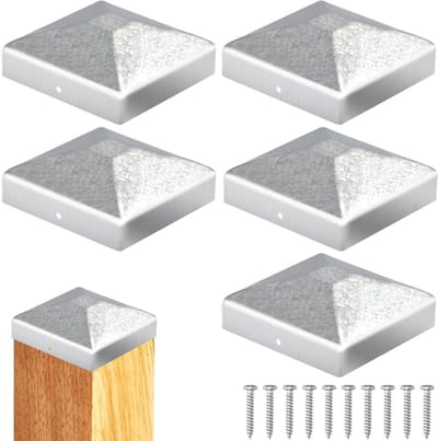 Paalkappen Set - Hekpalen Kapjes - Palen Beschermen - Roestbestendig Staal - 10x10cm 5 Stuks - Zilver